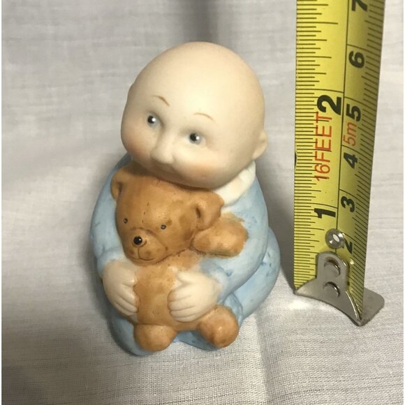 Cabbage Patch Kids Bisque Figurine Baby Boy Blue Sleeper 2.5" Teddy Bear 1984 - Picture 7 of 8